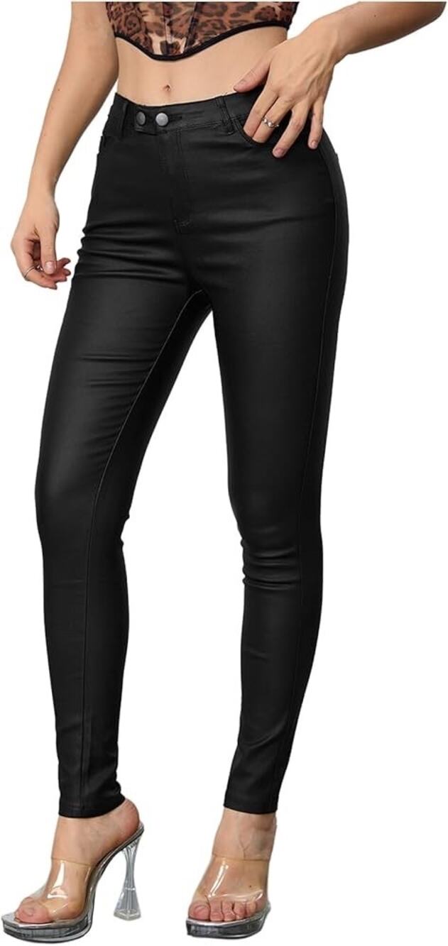 Women's Faux Leather Stretch Skinny Pants High Waisted XXL